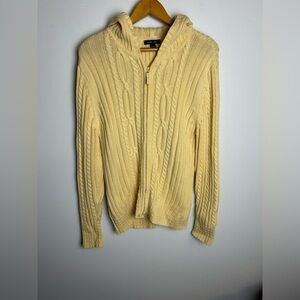 Lads end Cable knit Full Zip Hoodie Yellow Butter Size L old Money Vintage